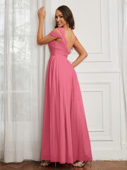 Off-the-shoulder Ruched Tulle A-line Dress Watermelon Plus Size