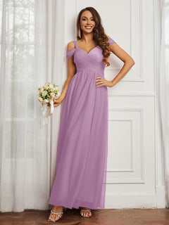 Off-the-shoulder Ruched Tulle A-line Dress Wisteria