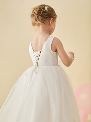 Satin Top Sleeveless Ball Gown Flower Girl Dress