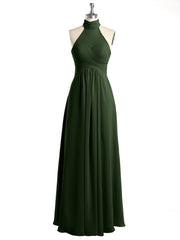 Illusion High Neck Chiffon Bridesmaid Gown Olive Green