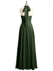 Illusion High Neck Chiffon Bridesmaid Gown Olive Green