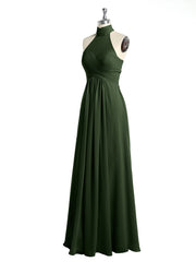 Illusion High Neck Chiffon Bridesmaid Gown Olive Green