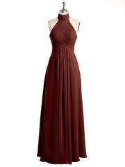 Illusion High Neck Chiffon Bridesmaid Gown Terracotta