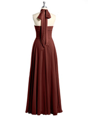 Illusion High Neck Chiffon Bridesmaid Gown Terracotta