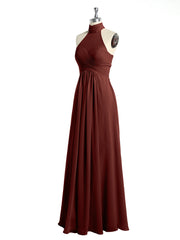Illusion High Neck Chiffon Bridesmaid Gown Terracotta