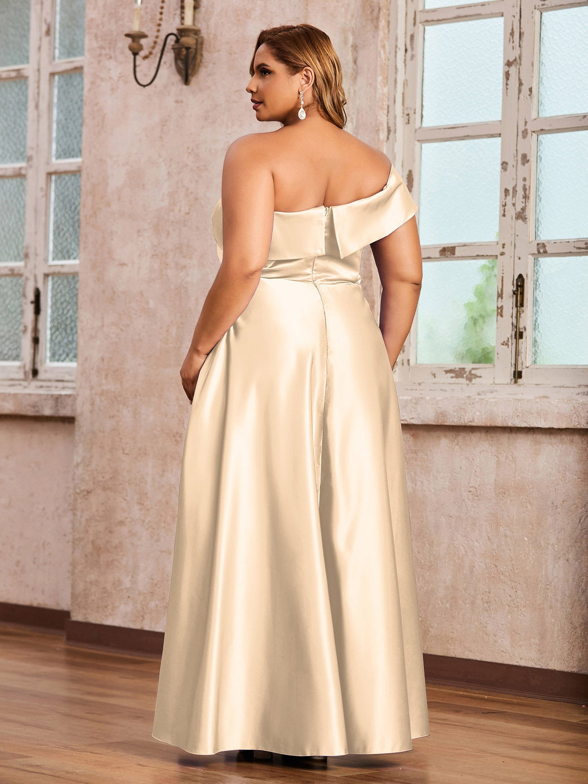 champagne bridesmaid dresses plus size Maxi Dress Dress BABARONI Satin Champagne Bridesmaid A-line One Shoulder Sleeveless Floor-length – BABARONI UK Size:50 Regular