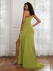 One Shoulder Ruched Mermaid Gown With Slit Clover Plus Size