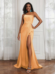 One Shoulder Ruched Mermaid Gown With Slit Tangerine Plus Size