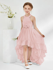 Asymmetrical Junior Bridesmaid Dresses with Flower Dusty Rose