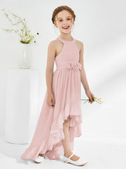 Asymmetrical Junior Bridesmaid Dresses with Flower Dusty Rose