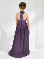 Asymmetrical Junior Bridesmaid Dresses with Flower Plum