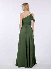 Princess One Shoulder Chiffon Bridesmaid Dresses Olive Green