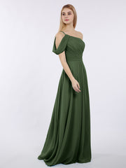 Princess One Shoulder Chiffon Bridesmaid Dresses Olive Green