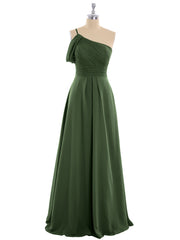 Princess One Shoulder Chiffon Bridesmaid Dresses Olive Green