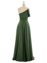 Princess One Shoulder Chiffon Bridesmaid Dresses Olive Green