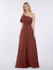 Princess One Shoulder Chiffon Bridesmaid Dresses Terracotta
