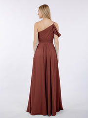 Princess One Shoulder Chiffon Bridesmaid Dresses Terracotta