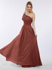 Princess One Shoulder Chiffon Bridesmaid Dresses Terracotta