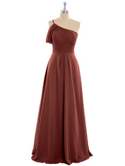 Princess One Shoulder Chiffon Bridesmaid Dresses Terracotta