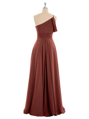 Princess One Shoulder Chiffon Bridesmaid Dresses Terracotta