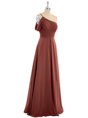 Princess One Shoulder Chiffon Bridesmaid Dresses Terracotta