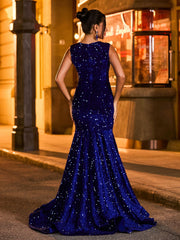 Exquisite Rhinestone-Embellished Mermaid Evening Dress Royal Blue