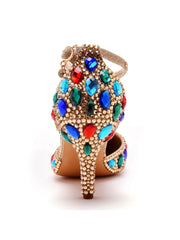Pointed Toe Colorful Rhinestone Decor Ankle-strap High Heels