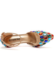 Pointed Toe Colorful Rhinestone Decor Ankle-strap High Heels