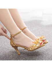 Peep Toe Crystal Rhinestone Ankle-strap High Heels
