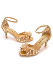 Peep Toe Crystal Rhinestone Ankle-strap High Heels