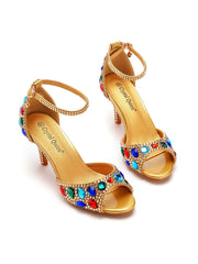 Peep Toe Colorful Rhinestone Decor Ankle-strap High Heels