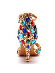 Peep Toe Colorful Rhinestone Decor Ankle-strap High Heels