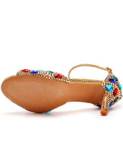 Peep Toe Colorful Rhinestone Decor Ankle-strap High Heels