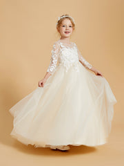 Graceful Flower Girl Dresses with Long Sleeves and Applique Embellishments