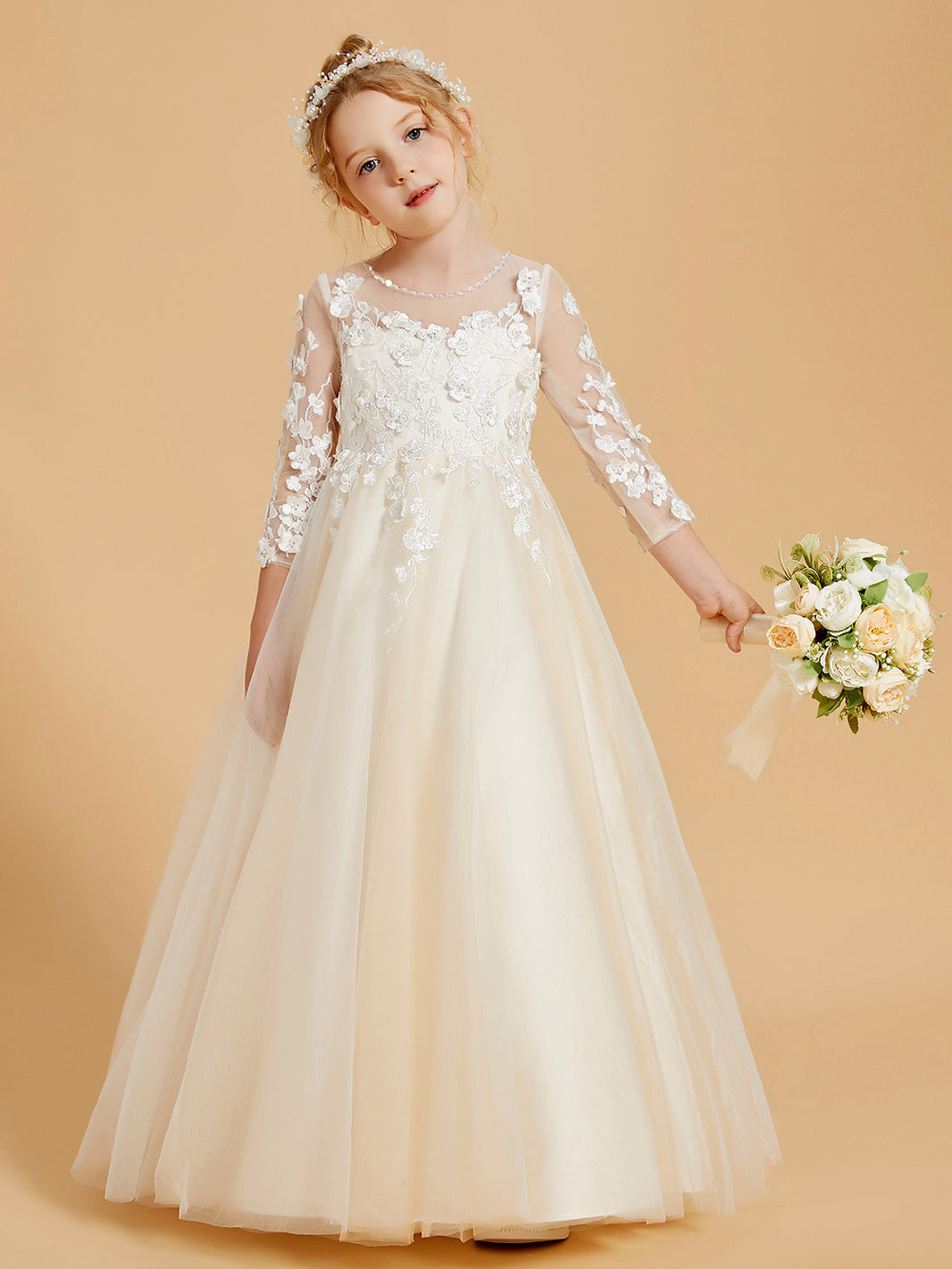 Graceful Flower Girl Dresses with Long Sleeves and Applique