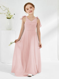 V-neck Chiffon Ruched Junior Bridesmaid Dresses Dusty Rose