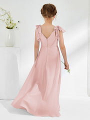V-neck Chiffon Ruched Junior Bridesmaid Dresses Dusty Rose