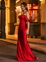 Off-the-shoulder Mermaid Prom Dress Burgundy