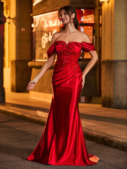 Off-the-shoulder Mermaid Prom Dress Burgundy