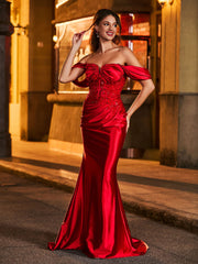 Off-the-shoulder Mermaid Prom Dress Burgundy