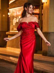 Off-the-shoulder Mermaid Prom Dress Burgundy