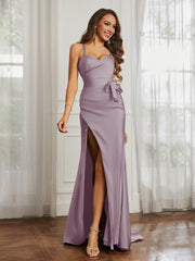 Sweetheart Neckline Lace-up Pleated Dress With Belt Dusk