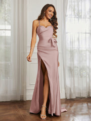 Sweetheart Neckline Lace-up Pleated Dress With Belt Dusty Rose