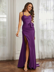 Sweetheart Neckline Lace-up Pleated Dress With Belt Grape Plus Size