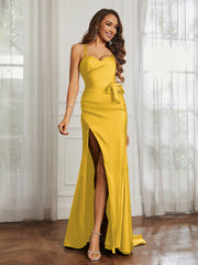Sweetheart Neckline Lace-up Pleated Dress With Belt Marigold