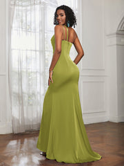 One Shoulder Spaghetti Straps Dress With Slit Clover Plus Size