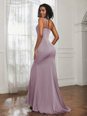 One Shoulder Spaghetti Straps Dress With Slit Dusk Plus Size