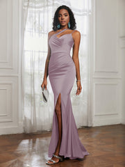 One Shoulder Spaghetti Straps Dress With Slit Dusk