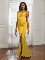 One Shoulder Spaghetti Straps Dress With Slit Marigold