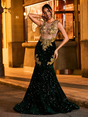 Radiant Rhinestone-Adorned Mermaid Prom Dress Dark Green